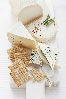 Goat's Cheese And Blue Cheese With Crackers And Rosemary Print