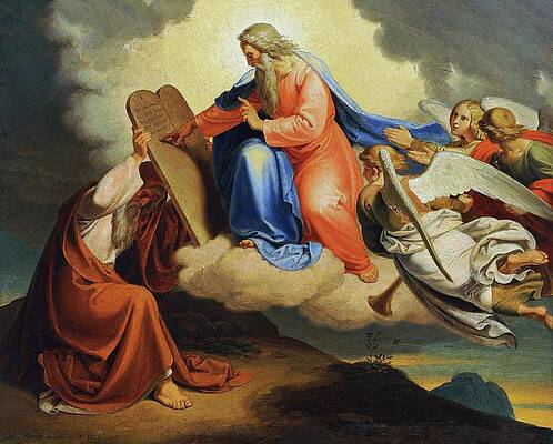 Religion Wall Art featuring the painting God Writes The Ten Commandments On Two Stone Tablets by Joseph Von Fuhrich