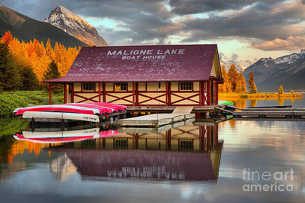 Wall Art featuring the photograph Golden Glow At Maligne Lake by Adam Jewell