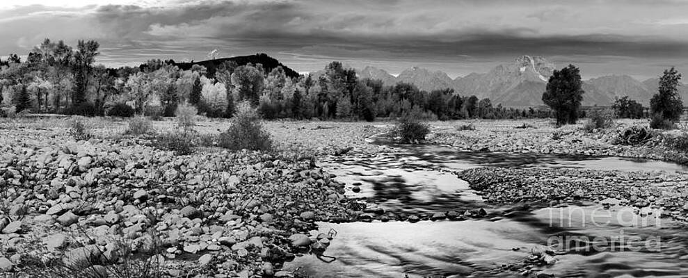 Wall Art featuring the photograph Grand Teton Pink Stream Black And White by Adam Jewell