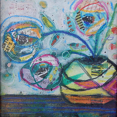 Abstract Wall Art featuring the mixed media Grateful Blooms by Mary Conner