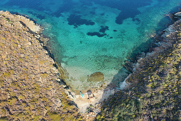 Small Digital Art - Greece, Aegean Islands, Cyclades, Kea Island, Mediterranean Sea, Aegean Sea, Greek Islands, Aegean, Small Beach In Otzias Bay by Massimo Ripani