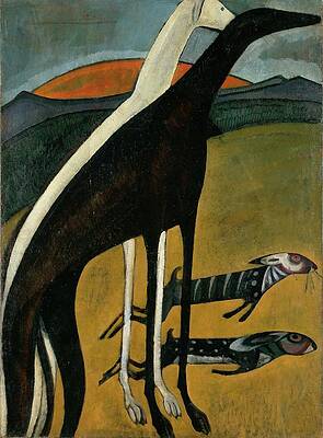 Dog Painting - Greyhounds by Amadeo De Souza-cardoso
