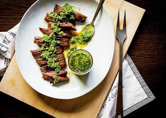 Grilled Skirt Steak With Chimi-churri Sauce Print