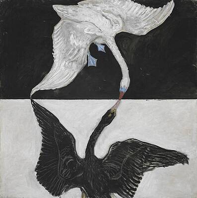 Two Swans in Mystical Composition Painting