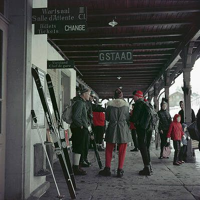 Skiers Gathering at Gstaad Station Wall Art