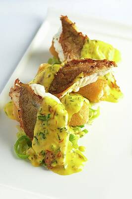 Gurnard With A Saffron & Tarragon Sauce And Croquettes Print