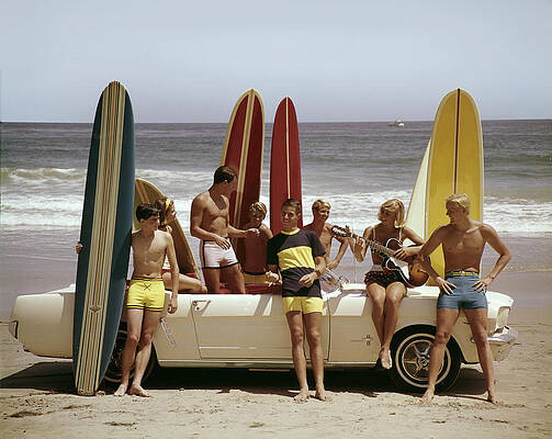 Beach Day with Vintage Mustang Wall Art