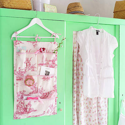 Hand-sewn Organiser Made From Toile-de-jouy Fabric Hanging On Wardrobe Print