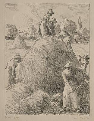 Monochrome Drawing - Haymakers Of Eragny by Camille Pissarro