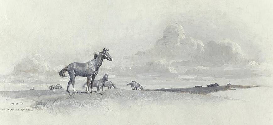 Monochrome Drawing - He Roamed The Open Range by William Herbert Dunton