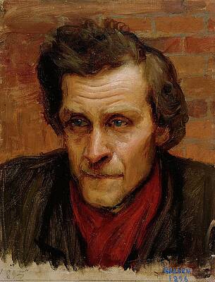 Gaze Painting - Head Of A Man, Study For The Painting By The River by Akseli Gallen-kallela