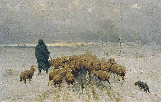 Flock Painting - Heimkehrende Schafherde by Ernst Adolph Meissner