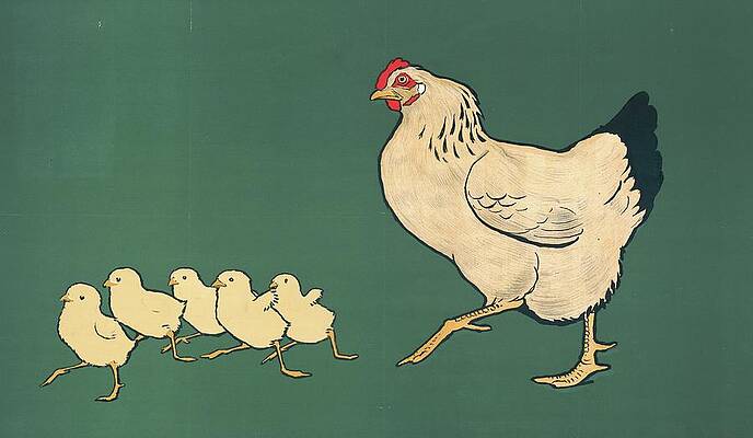 Hen Leading Chicks Painting
