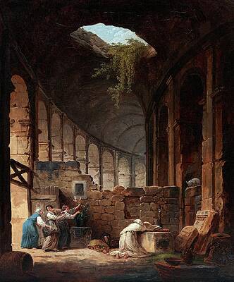 Hubert Robert Painting - Hermit In The Colosseum by Hubert Robert