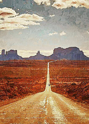 Landscape Painting - Highway In The Desert - 04 by AM FineArtPrints