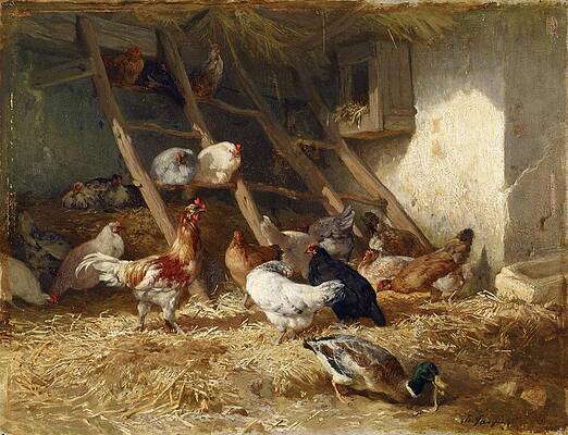 Chicken Painting - Hoenders by Charles Emile Jacque