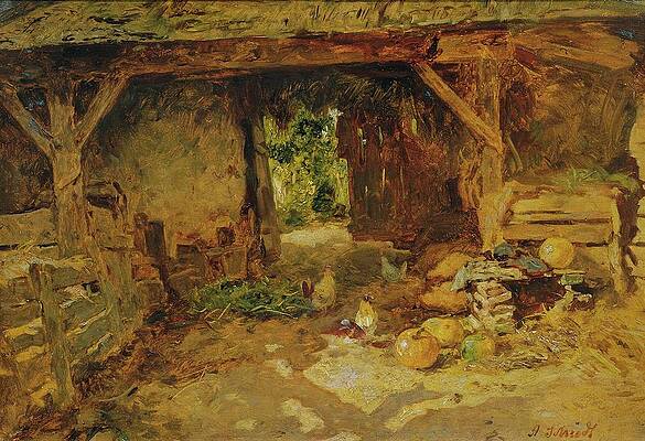 Chicken Painting - Hofinterieur Aus Dem Marchfeld by Anton Schrdl