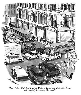 Drive Wall Art featuring the drawing Honking Like Crazy by JB Handelsman