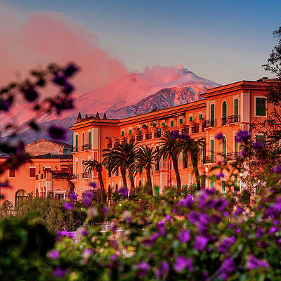 Impressive Wall Art featuring the digital art Hotel & Mount Etna, Messina, Italy by Alessandro Saffo