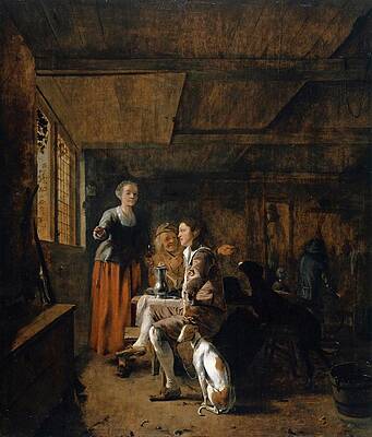 17th Century Painting - Hunters In An Inn by Ludolf De Jongh