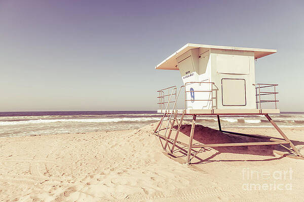 California Wall Art featuring the photograph Huntington Beach Lifeguard Tower #9 Retro Photo by Paul Velgos
