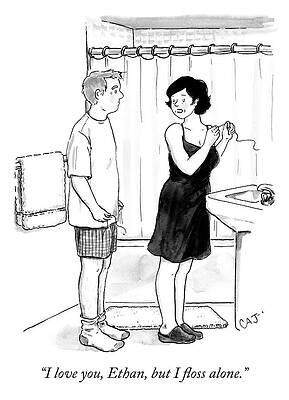 Humorous Couple in a Bathroom Drawing