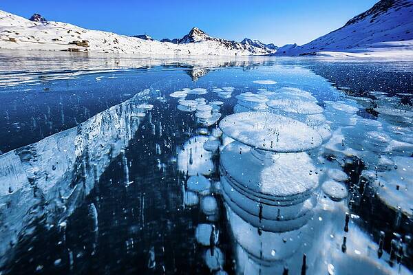 Freeze Wall Art featuring the digital art Ice Bubbles In Frozen Lago Bianco by Lucie Debelkova