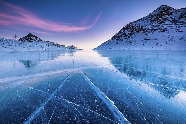 Freeze Wall Art featuring the digital art Ice Cracks In The Frozen Lake by Lucie Debelkova