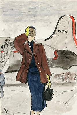 Wall Art featuring the painting Illustration Of A Model On An Airport Tarmac by Carl Oscar August Erickson