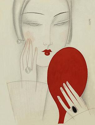 Wall Art featuring the painting Illustration Of A Woman Peering Into A Red by Eduardo Garcia Benito