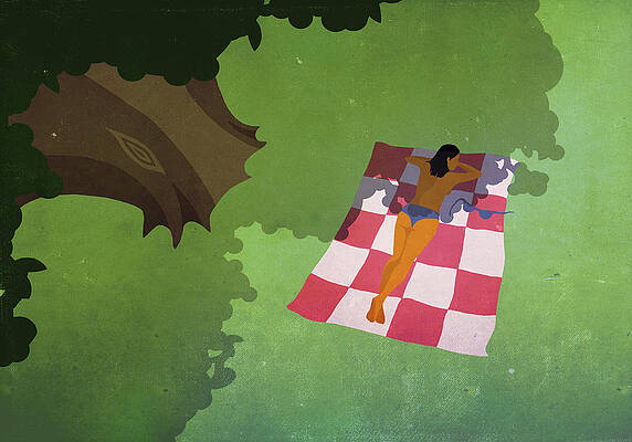 Wall Art featuring the digital art Illustration Of Woman Sunbathing At Park by Malte Mueller