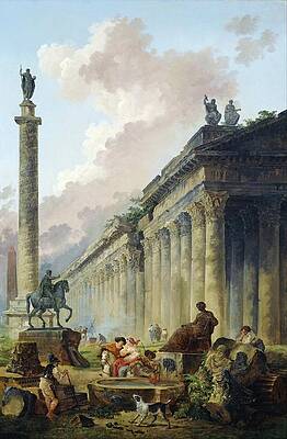 Hubert Robert Painting - Imaginary View Of Rome With Equestrian Statue Of Marcus by Hubert Robert