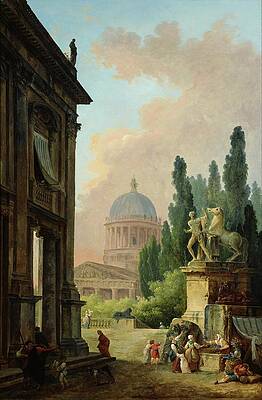 Hubert Robert Painting - Imaginary View Of Rome With The Horse-tamer Of The Monte by Hubert Robert