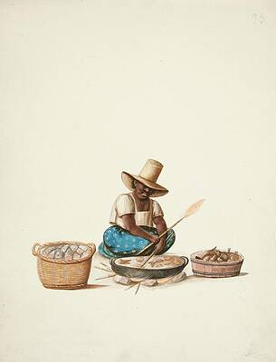 Traditional Painting - Indian Woman Cooking Fish by Francisco Fierro