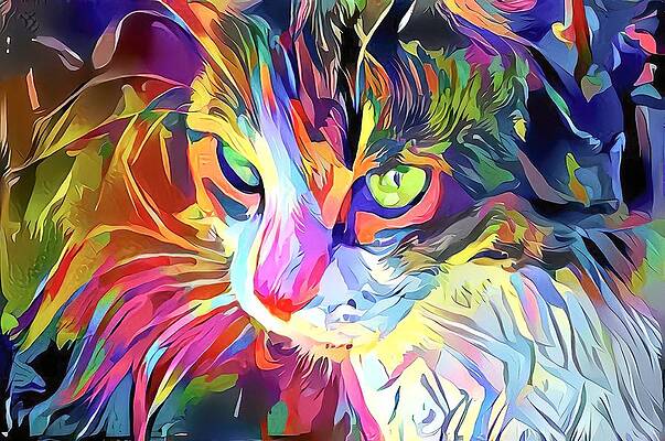 Happy Digital Art - Intense Kitty Abstract Flowing Paint by Don Northup