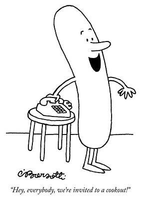 Cartoon Sausage Making a Phone Call Drawing