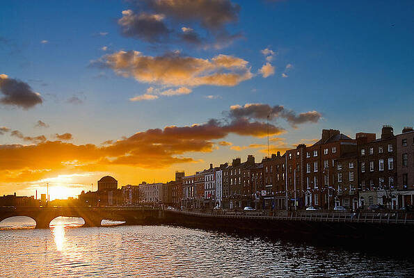 Ireland Wall Art featuring the digital art Ireland, Dublin, Liffey Riverside At Sunset by Maurizio Rellini