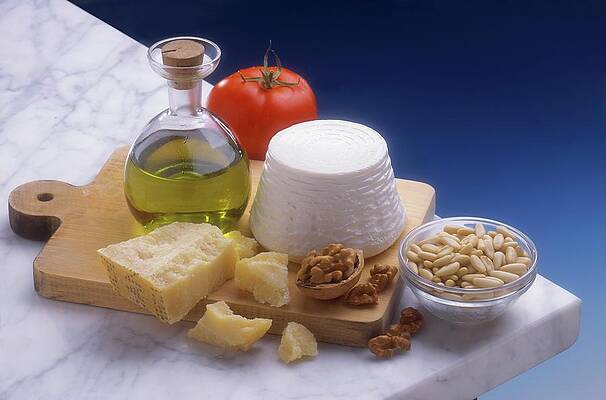 Italian Still Life With Grana Padano, Ricotta And Olive Oil Print