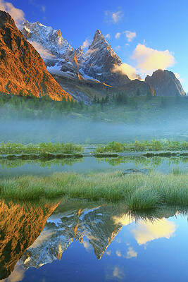 Small Digital Art - Italy, Aosta Valley, Courmayeur, Val Veny, Alps, Aiguille Blanche (left) And Noire (center) De Peuterey (in The Mont Blanc Group) Reflecting Over Small Lake In The Piano Del Combal by Davide Carlo Cenadelli