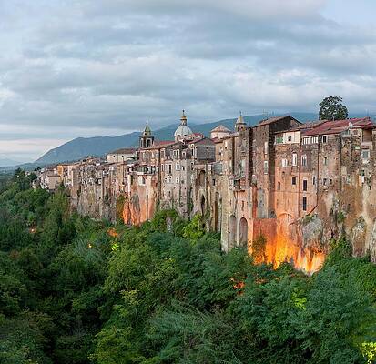 Architecture Digital Art - Italy, Campania, Benevento District, Sant'agata De' Goti, View Of The City From The Bridge On The Martorano River by Natalino Russo
