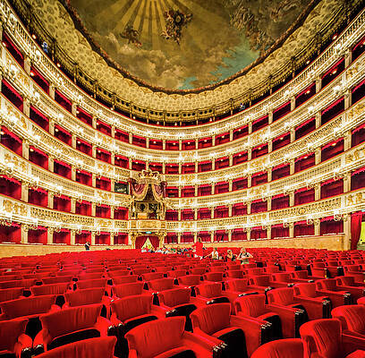 Italy Wall Art featuring the digital art Italy, Campania, Napoli District, Naples, Teatro (theatre, Opera House) San Carlo, The Seats In The Auditorium, On The Background The Palco Reale (royal Box) by Massimo Borchi