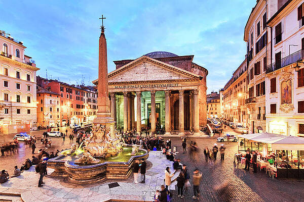 Fountain Wall Art featuring the digital art Italy, Latium, Roma District, Rome, Pantheon, Piazza Della Rotonda by Luigi Vaccarella