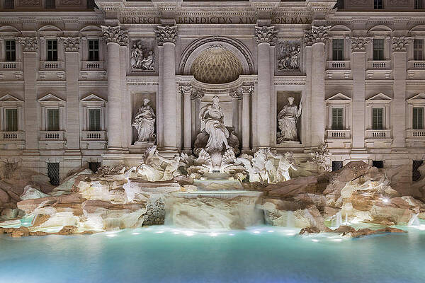 Fountain Wall Art featuring the digital art Italy, Latium, Roma District, Rome, Trevi Fountain, View Of The World Famous Fountain by Thorsten Link