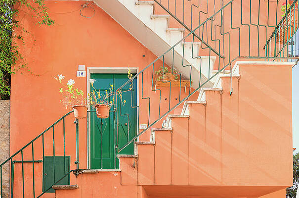 Facade Wall Art featuring the digital art Italy, Liguria, La Spezia District, Mediterranean Sea, Ligurian Sea, Ligurian Riviera, Golfo Dei Poeti, Riviera Di Levante, Lerici, Ligurian House Facade by Marco Simoni