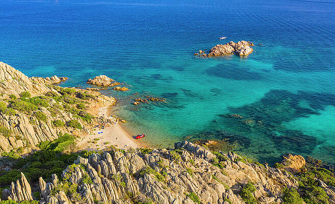 Small Digital Art - Italy, Sardinia, Mediterranean Sea, Gallura, Parco Nazionale Arcipelago Di La Maddalena, Caprera, Small Beaches Set Among The Rocks Of The Island Of Caprera Accessible By Boat Or Jet Ski by Manfred Bortoli