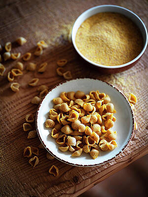 Yellow Wall Art featuring the digital art Italy, Trentino-alto Adige, Alps, Trento District, Valli Giudicarie, Storo, Agriturismo La Polentera - Fresh Pasta Made With The Famous Storo Yellow Flour by Franco Cogoli