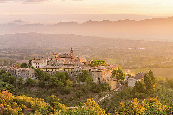 View Digital Art - Italy, Umbria, Perugia District, Giano Dell'umbria, High Angle View Cityscape At Sunrise by Giacomo Augugliaro