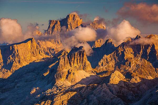 Impressive Wall Art featuring the digital art Italy, Veneto, Alps, Dolomites, Belluno District, Cadore, Cortina D'ampezzo, View From Lagazuoi Refuge Towards Averau, Pelmo And Lastoi De Formin Mountains by Olimpio Fantuz
