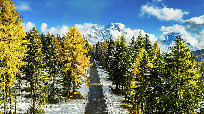 Wall Art featuring the digital art Italy, Veneto, Belluno District, Alps, Dolomites, Natural Park Of The Ampezzo Dolomites, Cadore, Cortina D'ampezzo, And On The Background The Faloria Mountains In A Sea Of Clouds In Autumn by Manfred Bortoli